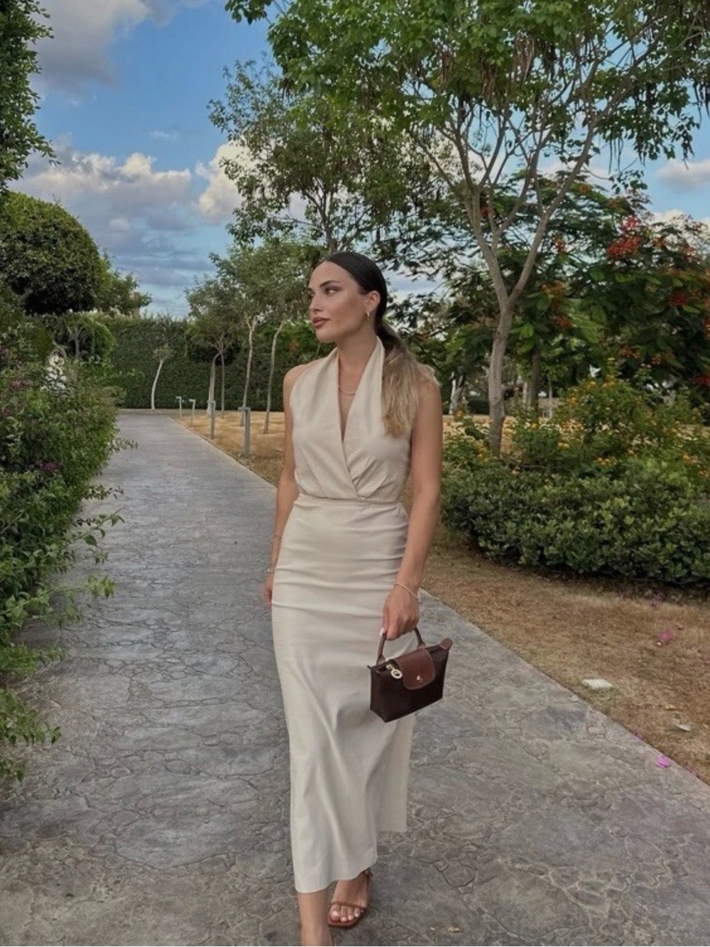 NWT Zara Sleeveless Halter Wrap Midi Dress in Cream Sundress Wrap Waist - Picture 3 of 13